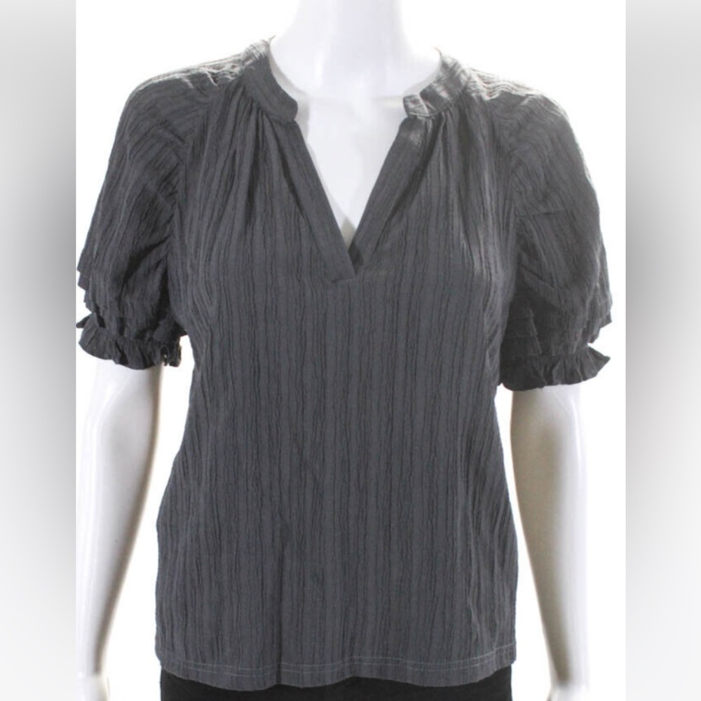 Current Air Womens Short Tiered Sleeve V Neck Shirt Gray Size Small